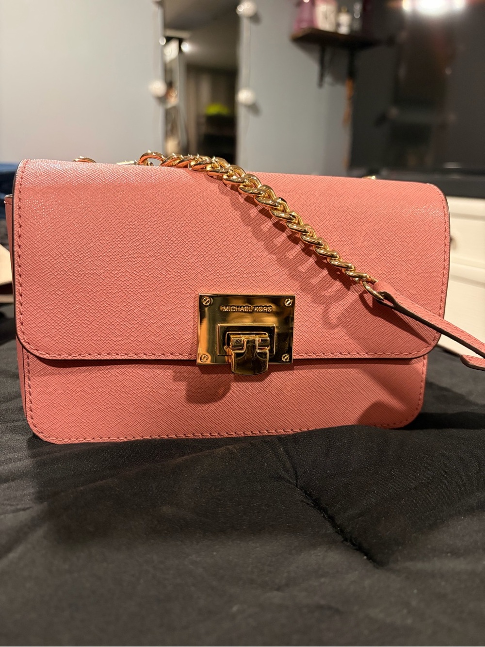 Michael Kors Pink Crossbody Bag/ Detachable wallet with Gold Chain